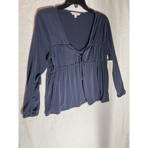 Lucky Brand Sandwash Tie Front Top Womens S Blue